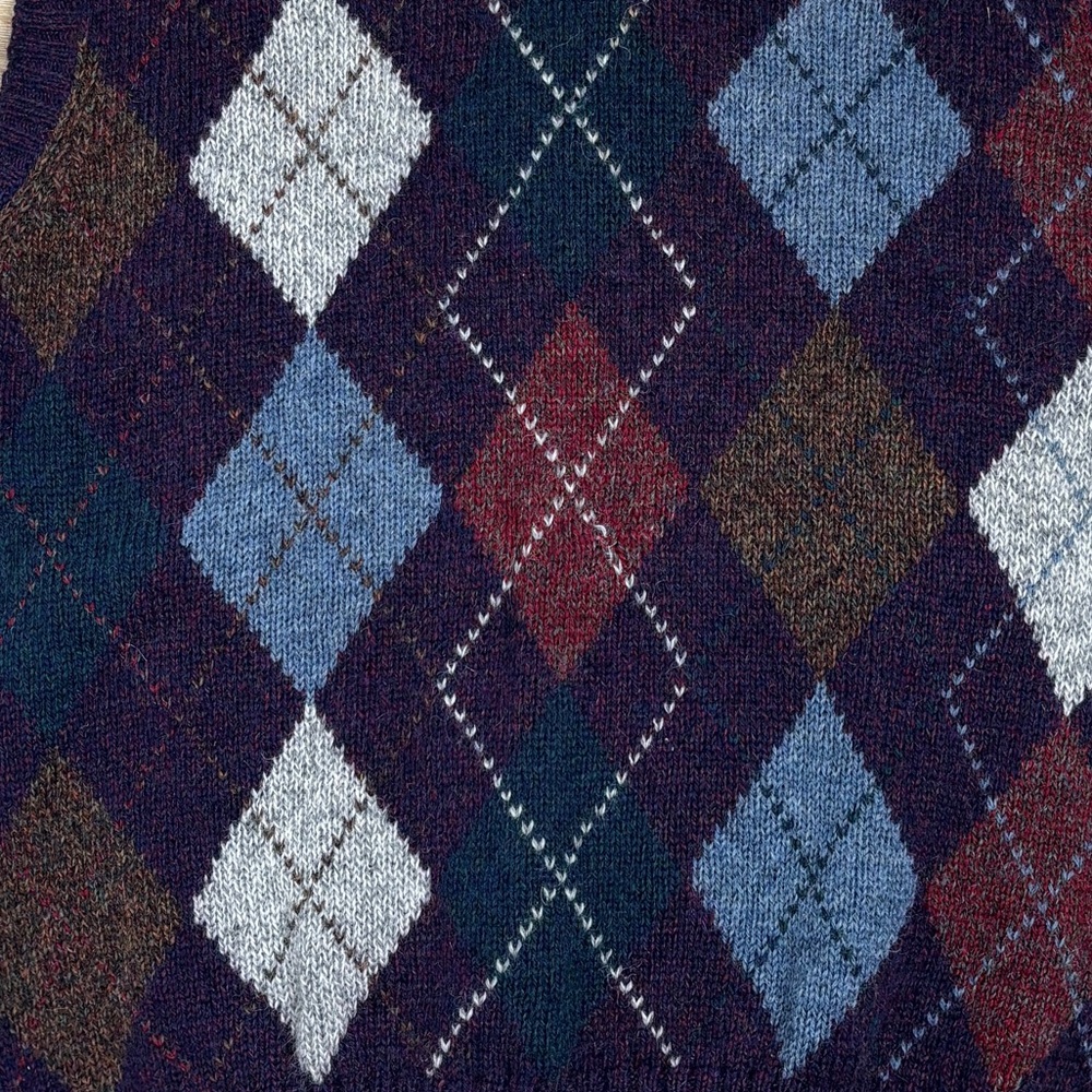 VTG Royal Scott Mens Large Shetland Wool Sweater Vest Argyle Made in Hong Kong - Picture 2 of 9